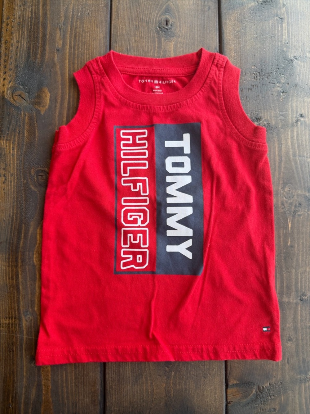 18M Tommy Hilfiger Red Logo Tank with Navy Accent